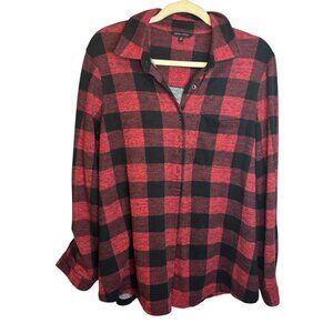 John Mark Blouse Women's Size Medium Plaid Flannel Button Down Red Black‎
